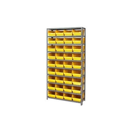 Global Industrial Steel Shelving With 36 4inH Plastic Shelf Bins Yellow, 36x18x72-13 Shelves 652798YL